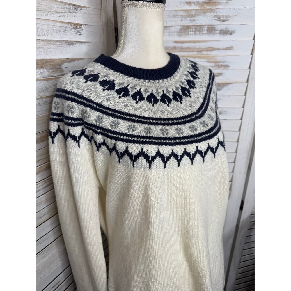 AMOUR VERT Women's XL Whistler Nordic Fair Isle Ribbed Knit Sweater Navy Cream - Picture 7 of 13